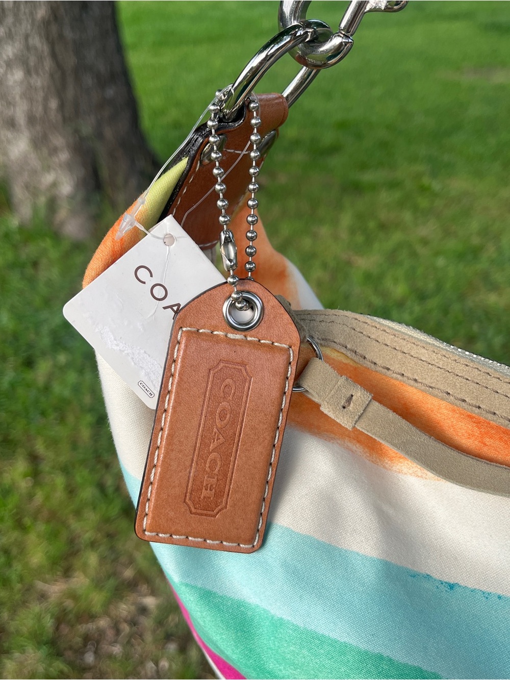 Coach Hamptons Watercolor Canvas Striped Hobo Y2K & Hangtag 10022 NWT - Picture 3 of 9